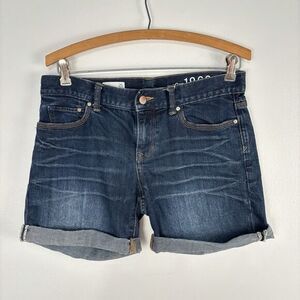 GAP 1969 Sexy Boyfriend Dark Blue Stretch Denim Roll Hem Shorts Size 25